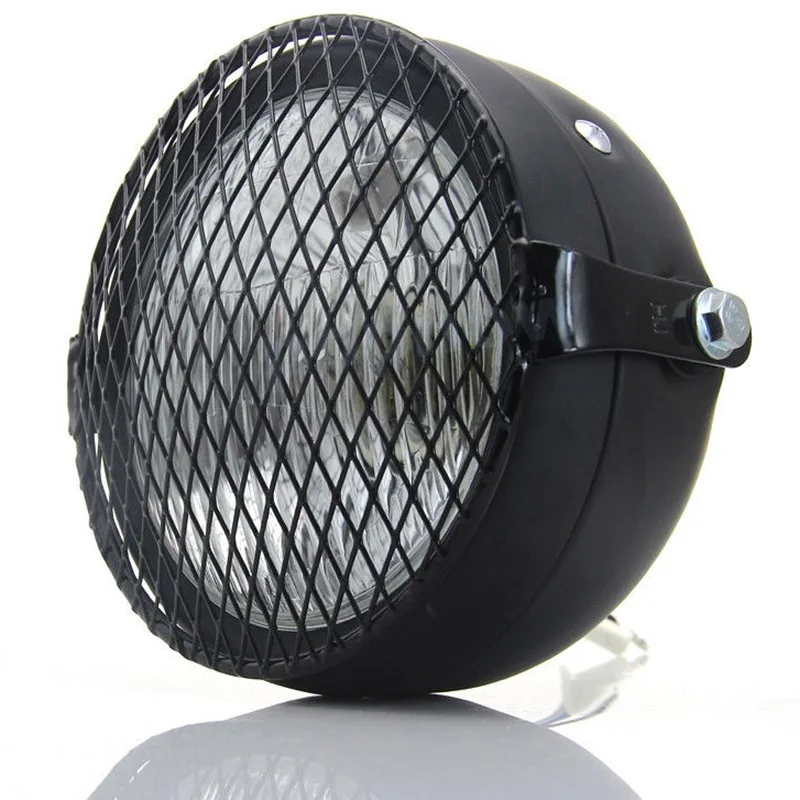 

High Quality Metal Body 6.5" Retro Clear Motorcycle LED Headlight Side Mount + Grill Cover For Bracket Cafe Racer Old School