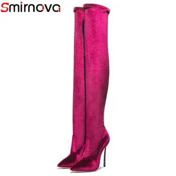 

Smirnova big size 33-43 fashion pointed toe autumn winter shoes woman sexy prom over the knee boots thin heel boots women
