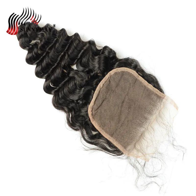 Sunnymay Deep Wave Indian Virgin Hair Lace Closure Pre plucked Baby Hair Bleached Knots 4x4 Lace Frontal Closure