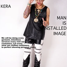 Dj ds Лоскутная молния черные и белые кожаные брюки мужские костюмные брюки/S-XXL