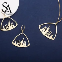 SA SILVERAGE, 925 пробы, серебряные, треугольные, позолоченные серьги, подвеска, ожерелье, ювелирные наборы для женщин, 925, серебряный комплект