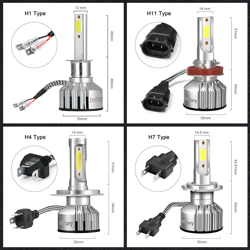 Infitary H7 светодиодный H4 H1 H11 H3 H13 9005 HB3 9006 HB4 9004 9007 автомобилей свет 72 W 10000LM 12 V 24 V 3000 K 4300 K 6500 K фар авто