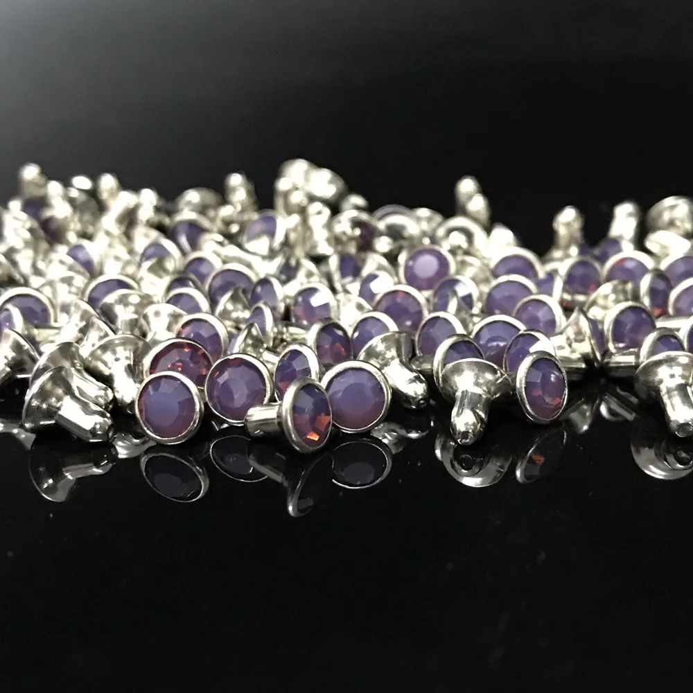 

New Coming DIY 50PCS 6MM Cyclamen Opal CZ+++ Hardware Rivets Purple Opal Crystal Rivets Leather Craft Punk Studs Fit DIY Making