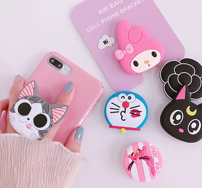 

New Mobile Phone Bracket Cute Luna Cat Air Bag Phone Stand Finger Holder Sakura Melody Phone Ring Pink Cartoon Silicon Holder XR