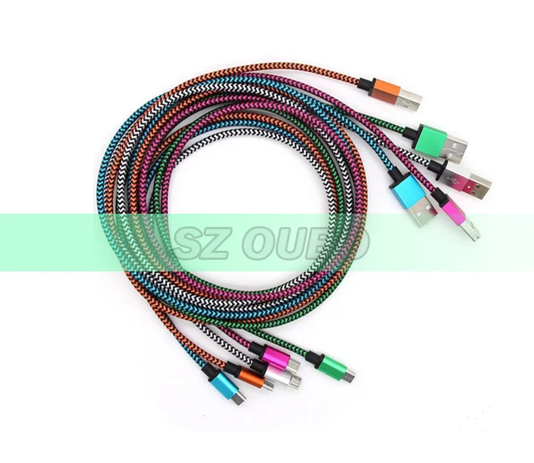 2016 new dual color metal interface nylon data sync mirco usb cable usb charging chargers for Samsung S6 phones (2)