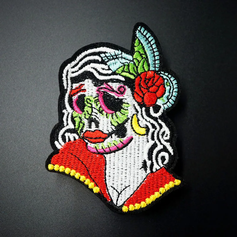Skull Lady Size: 6.5x9.4cm Iron On Patches Sewing Embroidered Applique for Jacket Clothes Stickers Badge DIY Apparel Accessories | Дом и сад