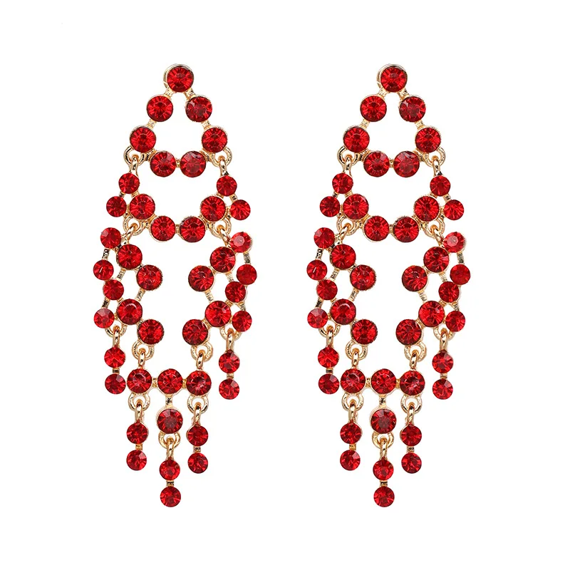 New Design Crystal Large  Dangle Drop Earrings Luxury Bridesmaid Wedding Tassel Earrings Wholesale Big Earring Fashion