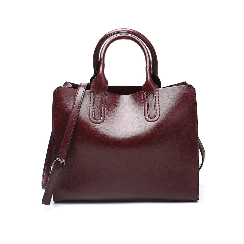 

European Fashion Totes Simple Vintage PU Leather Oil wax Women Handbags sac a main Shopper Bags Large Shoulder Bags Female 2017