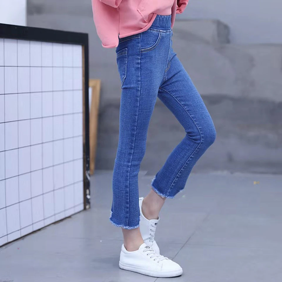 Fashion Autumn Casual Girls Soft Jeans Cotton Children Skinny Denim Pants Kids Girls Clothes Warm Elastic Waist Trousers