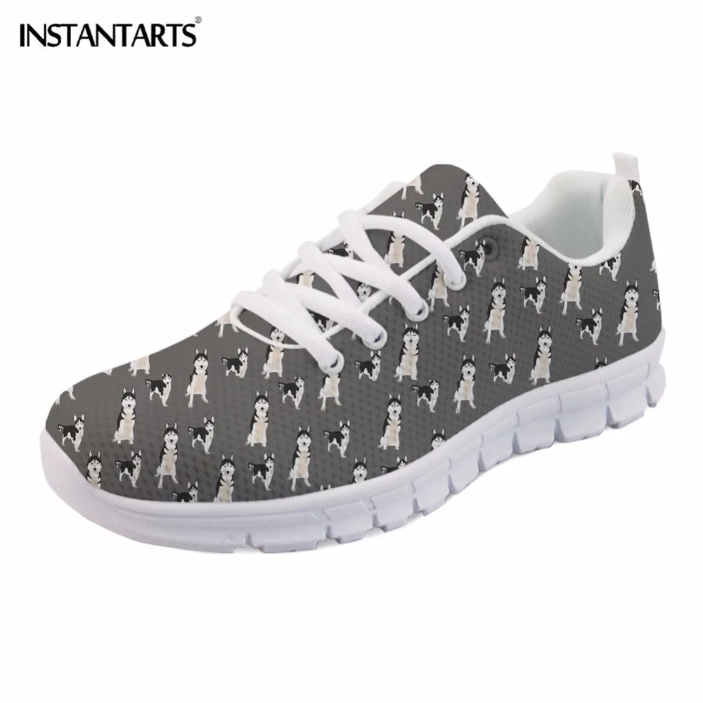 INSTANTARTS Men Casual Lace up Sneakers Shoes Cute Dog Husky Print