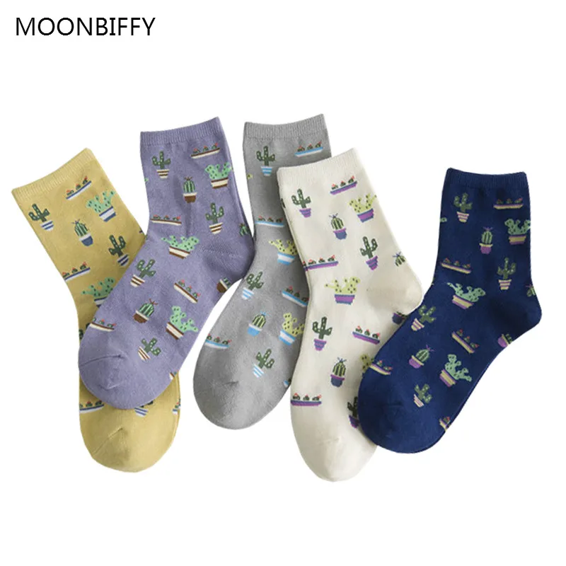 

Moonbiffy 1Pair Fashion Women Plant Cactus Pattern Comfortable Lovely Girl Cotton Casual Warm Soft Socks Home Soft Cotton Lady