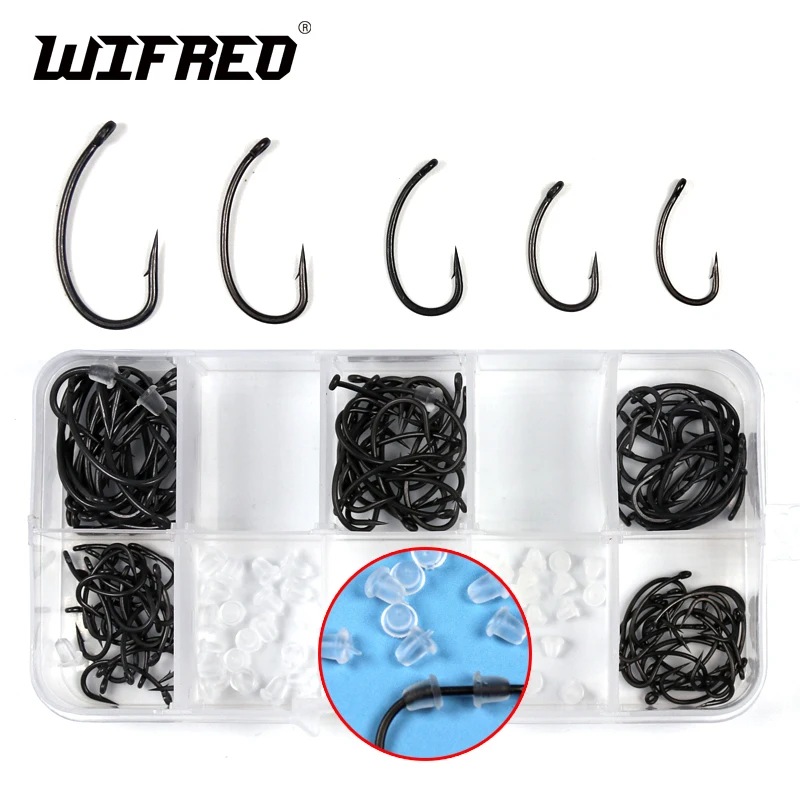 

[100PCS] Size 2 ~ 10 Carp Fishing Telflon Hook Curve Shank Hair Rig Carp Hooks Combo Terminal Tackle 2 4 6 8 10