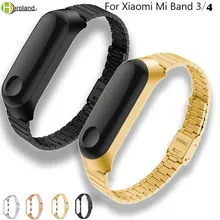 Mi 4 ремешок из нержавеющей стали mi 3 для xiaomi mi band 3/4 металлический ремешок для часов Смарт-браслет mi band 3 ремень аксессуары+ металлический корпус