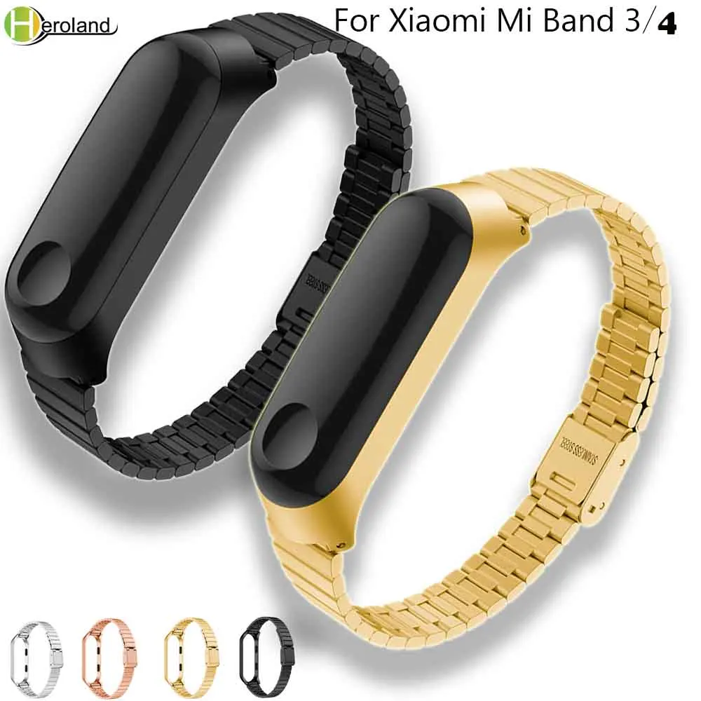 

mi4 Stainless steel mi 3 wrist strap for xiaomi mi band 3/4 metal watchband smart bracelet miband 3 belt accessories +Metal Case