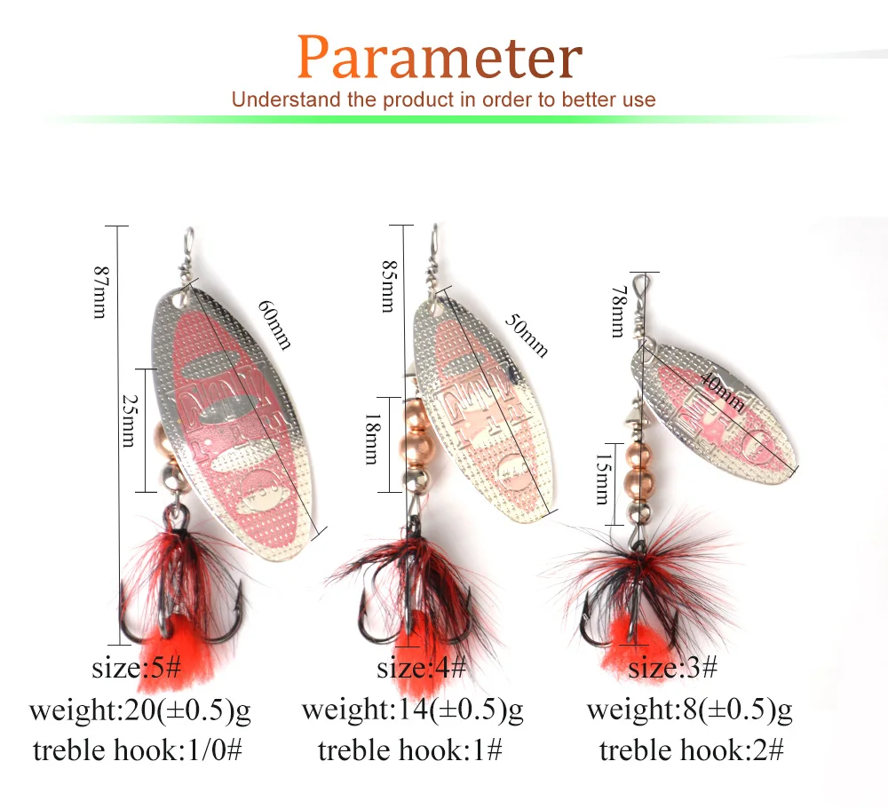 FTK 1 шт. Спиннер приманка жесткая приманка для рыбалки ложка приманки 8 г 14 г 20 г металл с пером тройные Крючки Карп рыболовные снасти для ловли щуки