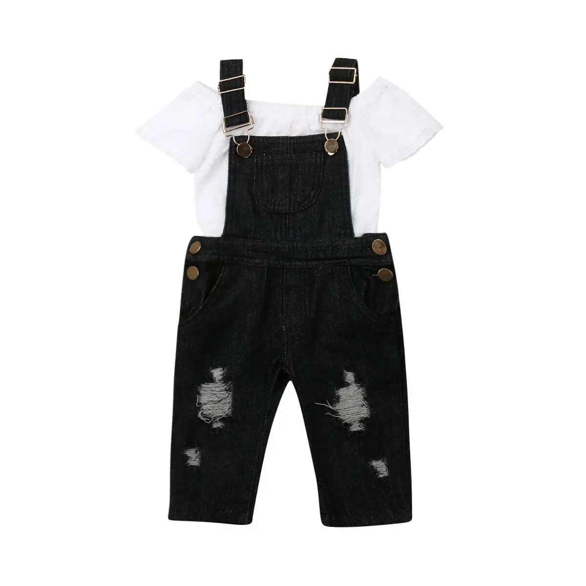 

New Toddler Kid Baby Girls Lace Tops Bib Pants Jeans 2PCS Outfits Summer Clothes