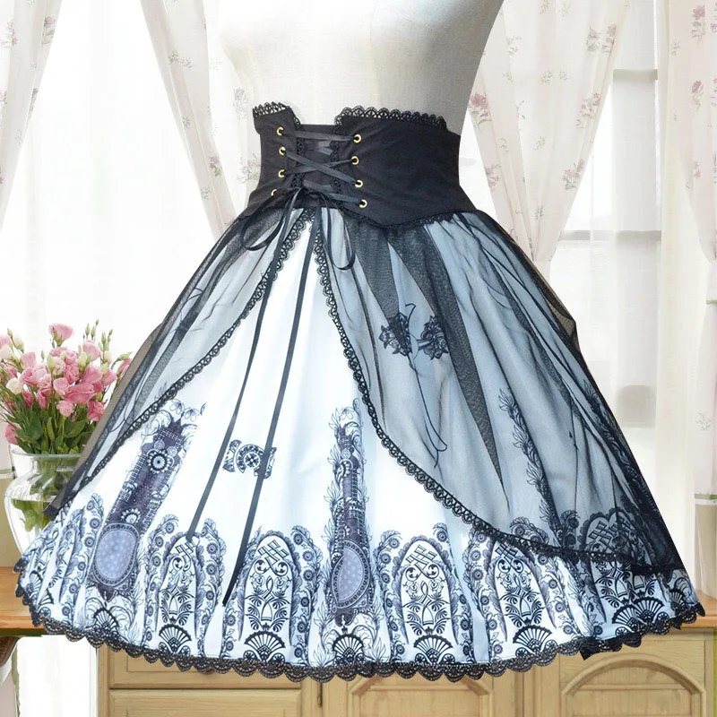 

New arrival Women Summer Vintage Gothic Lolita Band Waist Skirt Church Medieval Lacing SK Skirt For Ladies