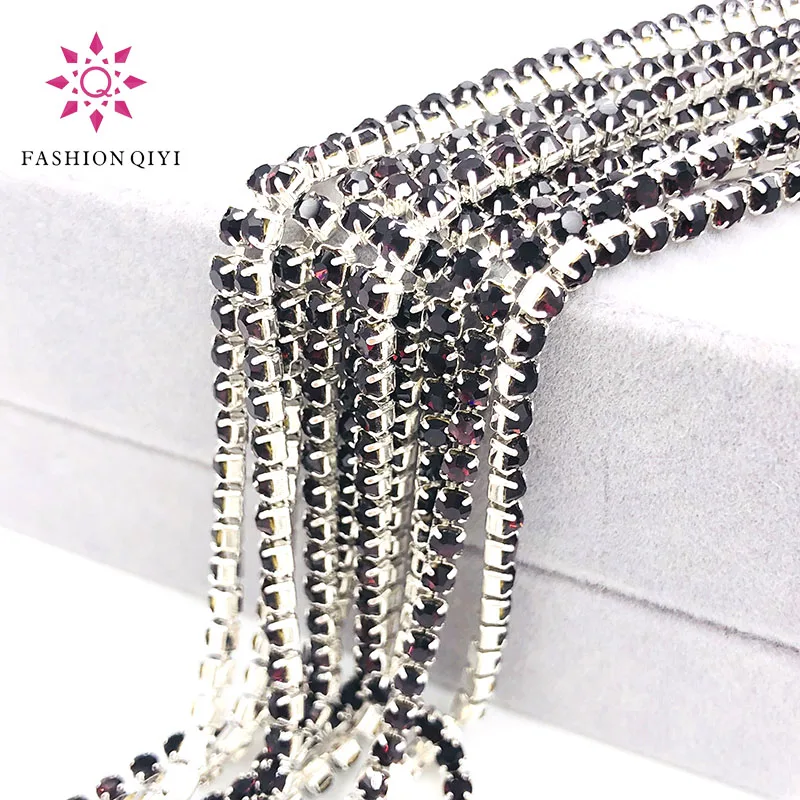 

Free shipping 5 yards Super bright encryption Deep purple 2mm-4mm silver base rhinestones cup chain,diy clothing accessories
