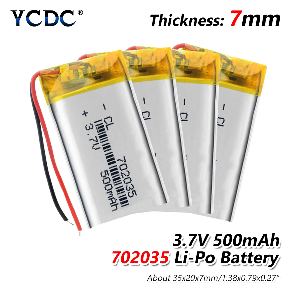 Перезаряжаемый полимерный аккумулятор 500 mah 3,7 V 702035 умный дом MP3 колонки литий-ионная батарея для dvr, gps, mp3, mp4, power bank, динамик - Цвет: 4Pcs