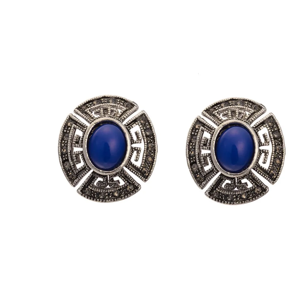 New Fashion Vintage Delicate Oval Blue Rhinestone Ear Studs Earrings Solid Stone Earing for Girls Women Wholesale | Украшения и