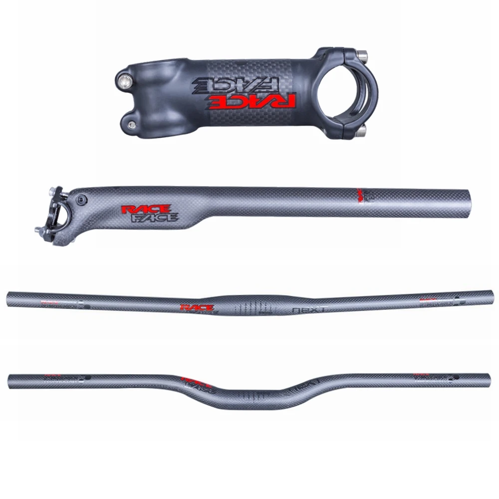 

Race Face Next Matte Black Red Bicycle Mountain Handlebar Sets Carbon Fiber Rise/Flat Handlebar + Breaking Wind Seatpost + Stem
