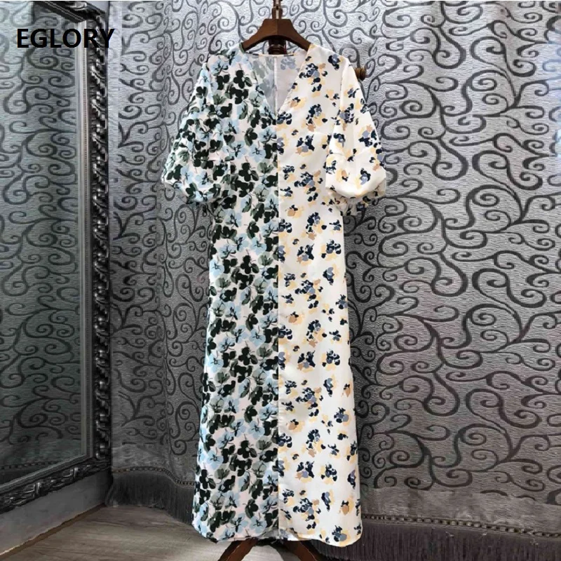 

Top Grade New 2019 Summer Long Dresses Women V-Neck Color Block Floral Print Lantern Sleeve Vintage Dress Long Party Vestidos