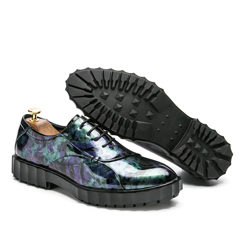 cool designer camouflage platform patent leather men shoes height increasing fashion ballroom  mixed colors oxford shoes for men (3)