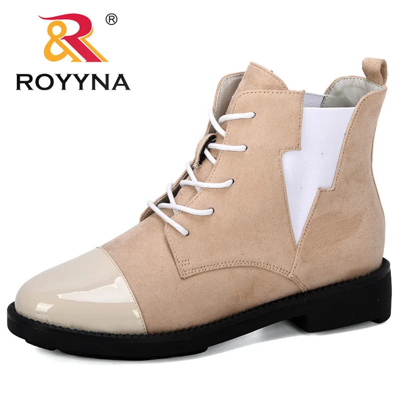 

ROYYNA 2019 New Women's Boots Ladies Autumn Winter Round Toe Shoe Flock Slip-On Snow Boots Outdoor Leather Short Bootie Feminimo