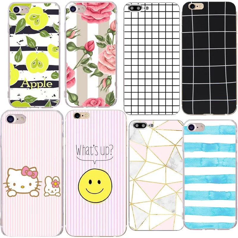 Cases For iPhone 7 Cute Cartoon Kitty Cat Phone Capa Silicone Luxury Case Back Cover Lattice X 8 plus 6 6s 5 5s se |