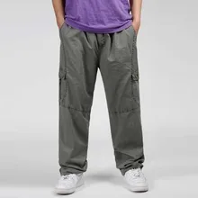 Из чистого хлопка мужские штаны Весна-осень тонкий большие размеры свободные брюки удобрений и наиболее карман Брюки-карго