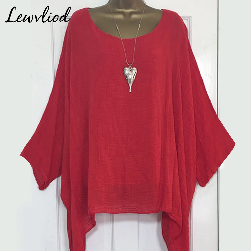 

Batwing Sleeve Women's Blouses Shirts Plus Size Solid Casual Female Tunic Top Asymmetric O Neck Loose Summer Ladies Tops Shirt