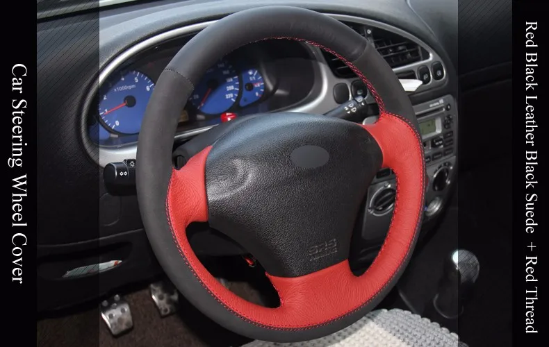 LQTENLEO красные, черные из натуральной кожи черная замша Вручную прошитый рулевого колеса автомобиля Обложка для Ford Fiesta 4 Mk4 1996-2008 старый Fiesta