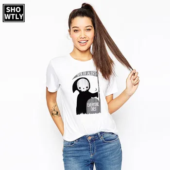 

Showtly 2019 New Fashion Women's T shirt Spoiler Alert Everyone Dies Print Funny Halloween Tops