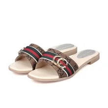 Lady’s Brand European And American Popular Style Summer Sequined CC Sandalias Plus size 34-45 Women’s Flip-Flops Printed Cloth