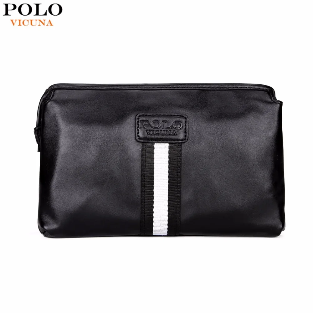 

VICUNA POLO Casual British Style Multilayer Men Clutch Wallet Large Capacity Black Leather Envelope Clutch Bag Mens Handbag