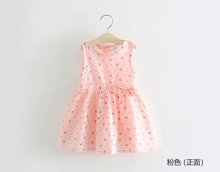 2018 Summer New Fashion Sleeveless Fruit Print Yellow Pink Blue Princess Bow Kids Girls Female Children Dresses (5)