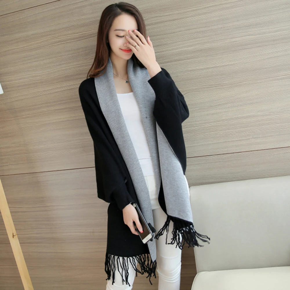 Oversized Cashmere Imitation Women Cardigan Poncho Fashion Womens Loose Tassel Shawl Batwing Sleeves Lady Knit Sweater Cloak