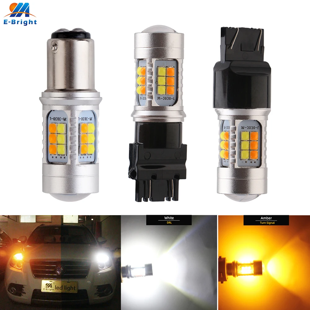 

2pcs T20 7443 12V 4.2W 3030 30SMD 1157 BAY15D 3157 Led Bulbs For Car Turn Signal Light DRL White/Amber With Conversion Function