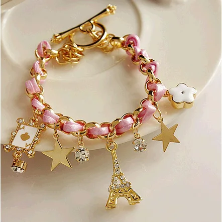 Trendy Leather Bracelet Flower G A Eiffel Tower Star Trendy Leather Bracelet Flower G A Eiffel Tower Star Bracelets For Women Cute
