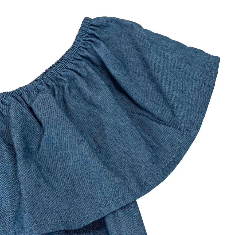 VESTLINDA Off The Shoulder Flounce Denim Dress Mini Short Casual Women Dress Summer 2018 Vestidos De Festa Female Shift Dress 8