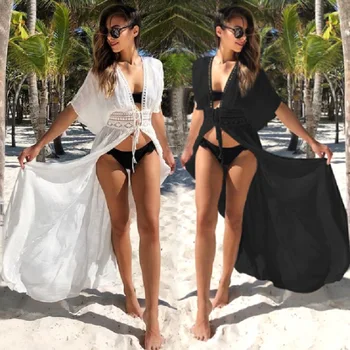 

Kaftan Beach Dresses Swimwear Ladies Swimsuit Female Cover Up Woman 2019 Women's Summer Clothes Bamboo Lace Skirt Dress Sexy