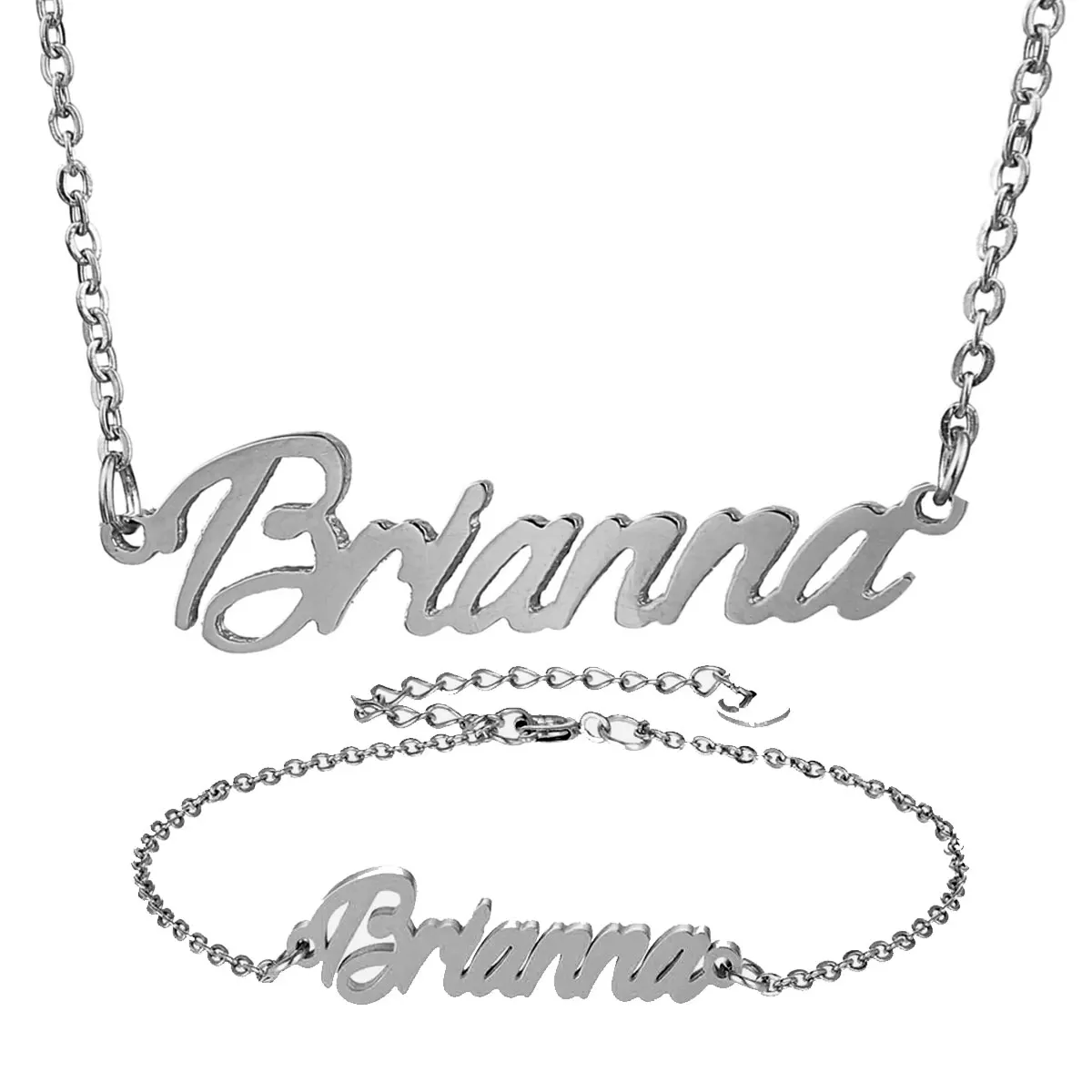 Модное ожерелье из нержавеющей стали + браслет набор &quotBrianna&quot с надписью Золотое