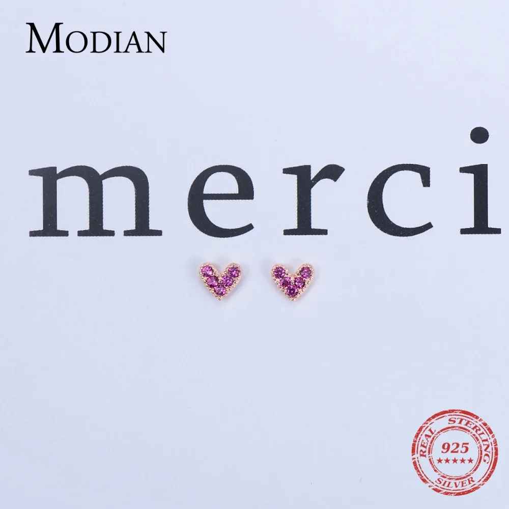 Modian натуральная 925 серебро сердца модное розовое золото Цвет Розовый CZ простые