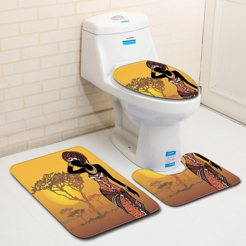 

Modern 3pcs Character Gold Bathroom Shower Mat Toilet Lid Cover Bathroom Carpet Rugs Home Decoration Bath Mat Set