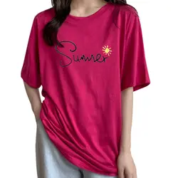 Женская футболка Летняя с буквенным принтом, Повседневная футболка с коротким рукавом и круглым вырезом, женская футболка, женские топы, 3