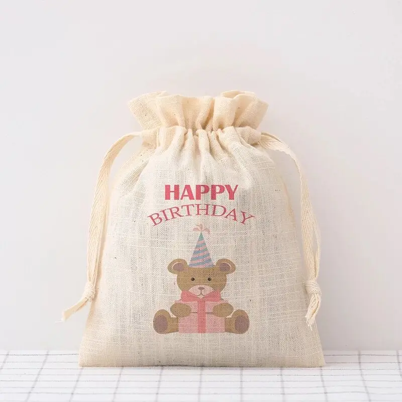 

50pcs Personalized Happy Birthday Baby Shower Favor Gifts Bags Drawstring bag cotton candy bags custom name date Party decoratio