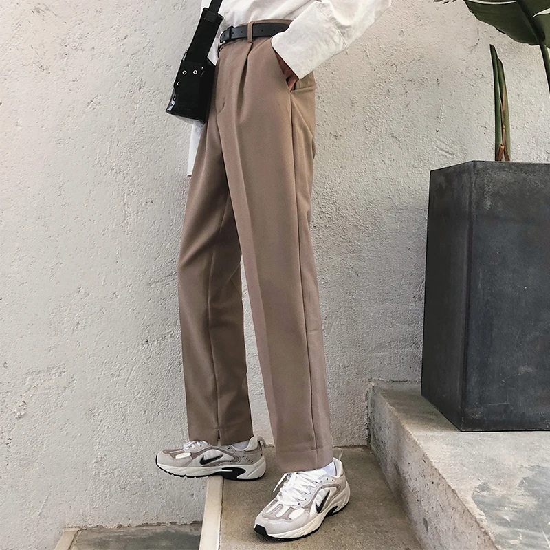 Fashion Casual Men's Wide-leg Pants Summer And Autumn New S-XL Solid Color Loose Nine Pants Black Khaki PersonalityYouth Popular