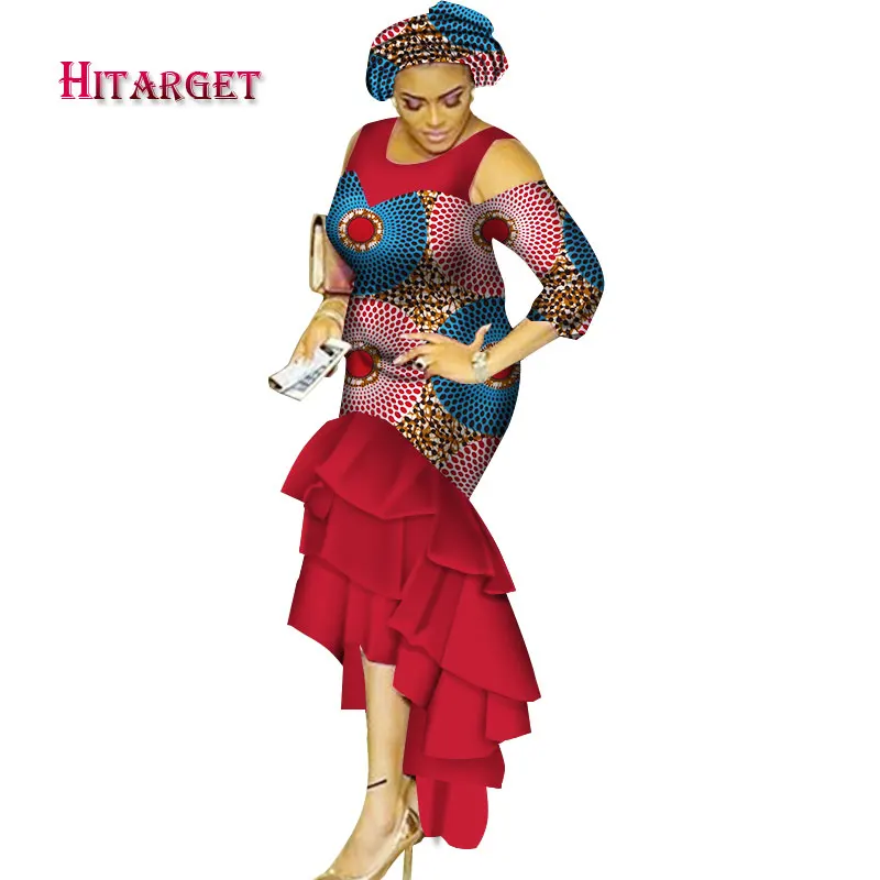 

Hitarget 2018 african dresses for women o-neck Dashiki women clothes cotton african print Multi-layer long dress big size WY2334