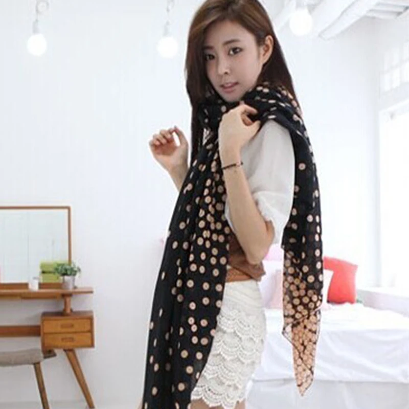 Шарф В Горошек женский большой длинный вуаль шарфы шали Foulard Femme 165*80 см Z503 1 шт.|foulard
