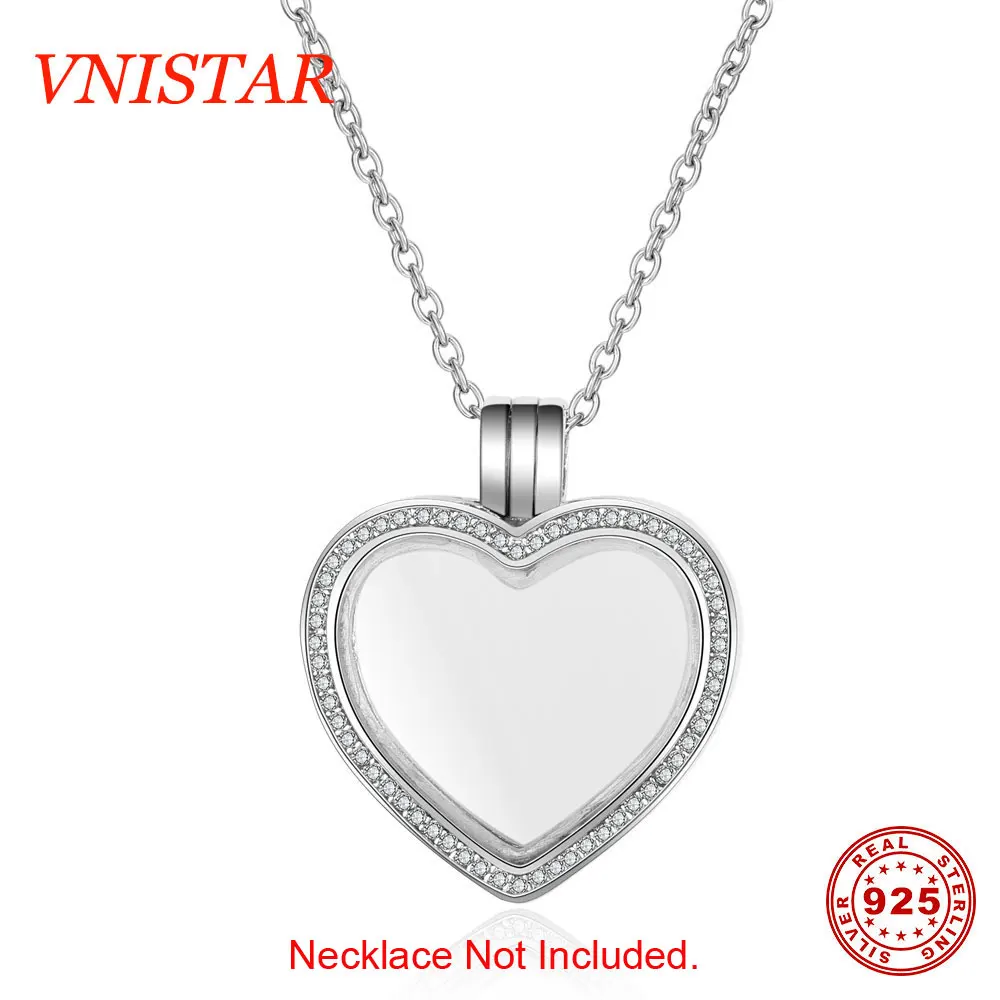 Vnistar подлинные 925 пробы серебряные Стеклянные Плавающие Подвески, ювелирные изделия с памятью, плавающая подвеска, медальон - Окраска металла: Heart With CZ